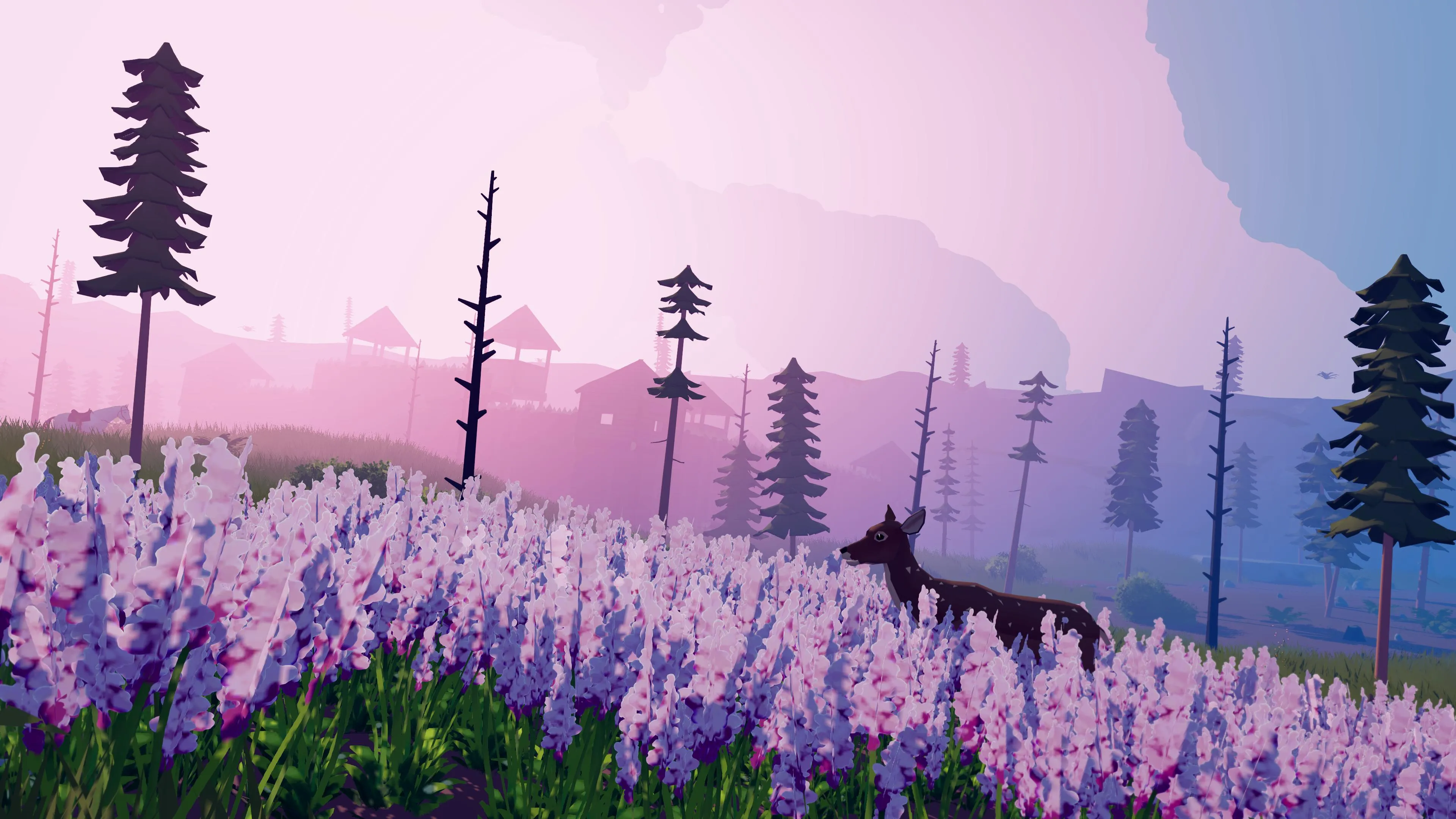 Dense frontier vegetation rendered using GPU instancing