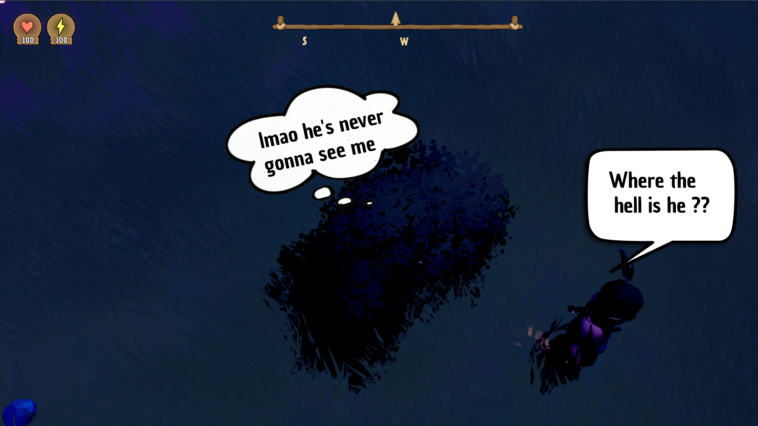 Character inside a bush